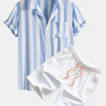 Striped Cuban Collar Shirt & Swim Shorts Set