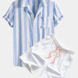 Striped Cuban Collar Shirt & Swim Shorts Set