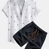 Palm Tree Anchor Sailboat Print Shirt & Swim Shorts Set