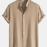 Linen and Rayon Blend Shirt & Linen Cotton Blend Drawstring Striped Shorts Set