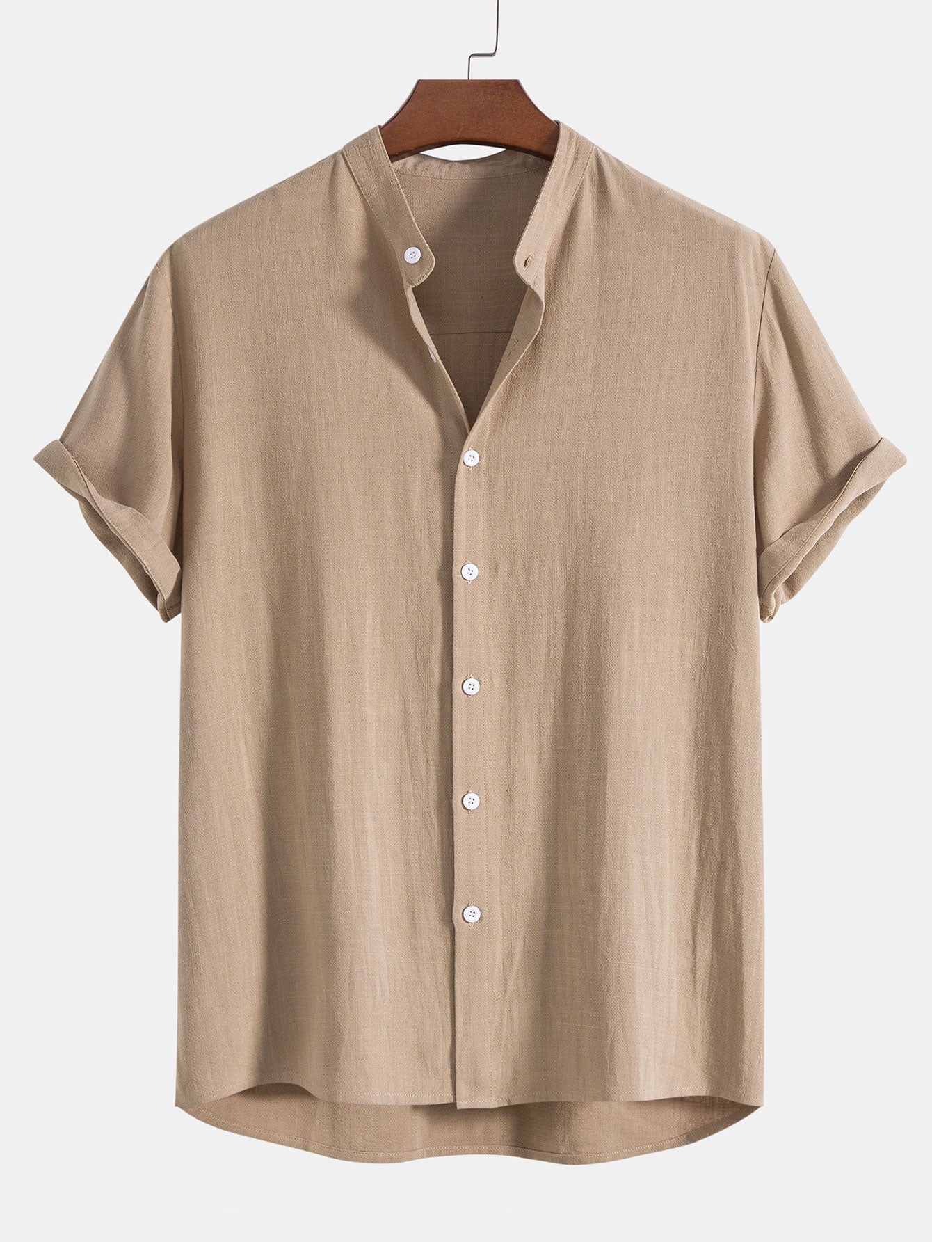 Linen and Rayon Blend Shirt & Linen Cotton Blend Drawstring Striped Shorts Set