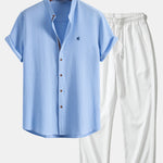 Short Sleeve Seersucker Shirt & Crinkle Textured Pants Set
