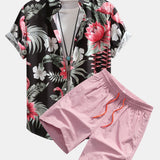 Flamingo Flower Print Shirt & Swim Shorts Set