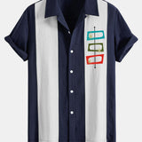 Atomic Print Linen Patchwork Bowling Shirt