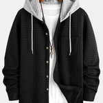 Contrast Waffle Hooded Shirt & Drawstring Waffle Jogger Pants Set