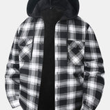 Flannel Fleece Lined Button Up Hooded Shirt