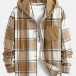 Relax Fit Contrast Corduroy Plaid Hooded Shirt
