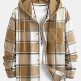 Relax Fit Contrast Corduroy Plaid Hooded Shirt