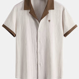 Contrast Palm Tree Embroidery Crinkle Shirt