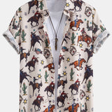 Cowboy Print Shirt & Drawstring Swim Shorts Set