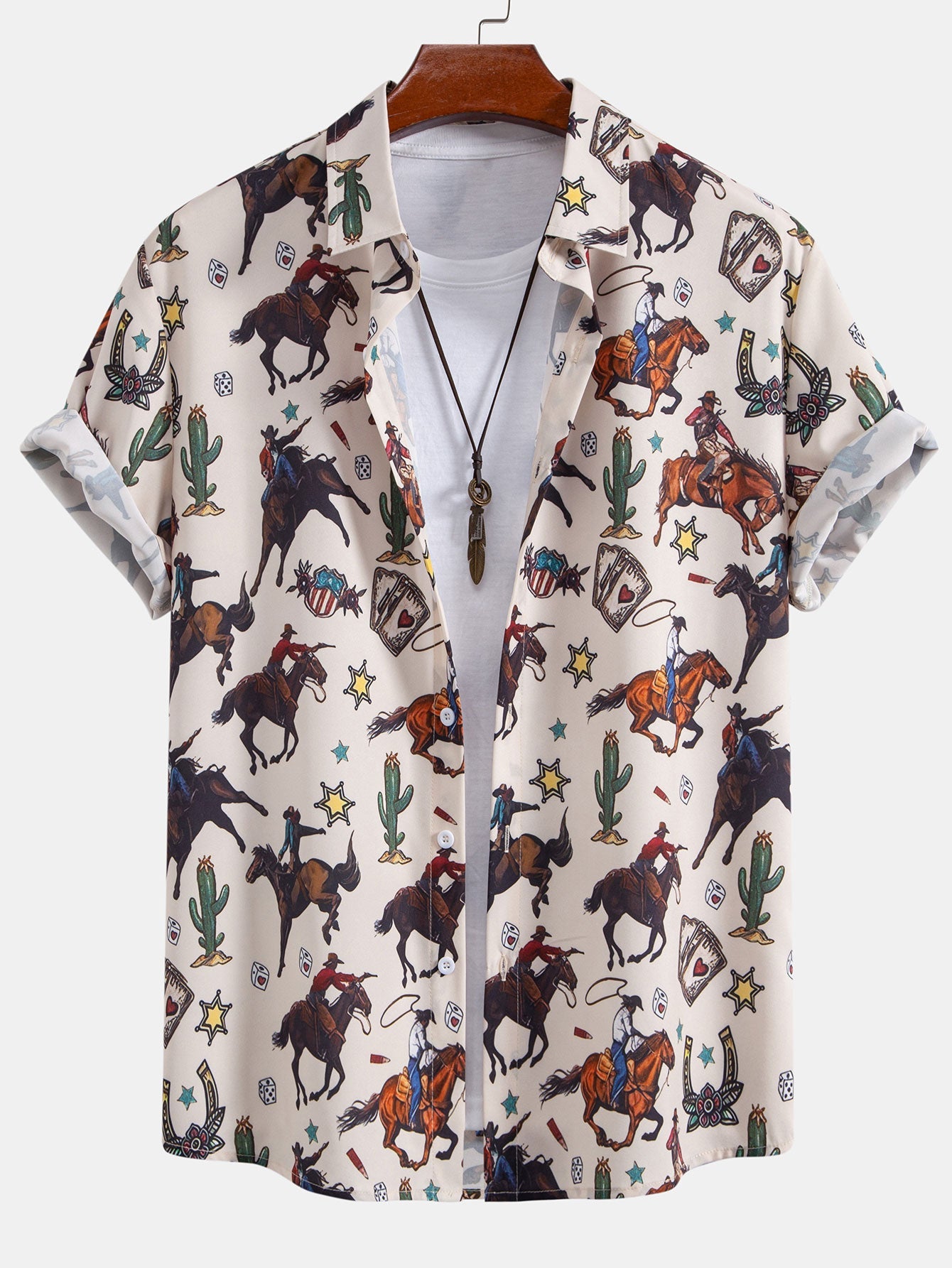 Cowboy Print Shirt & Drawstring Swim Shorts Set