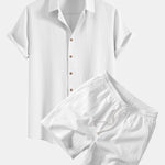 Crinkled Textured Shirt & Crinkle Textured Drawstring 5" Shorts Set
