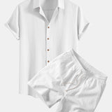 Crinkled Textured Shirt & Crinkle Textured Drawstring 5" Shorts Set