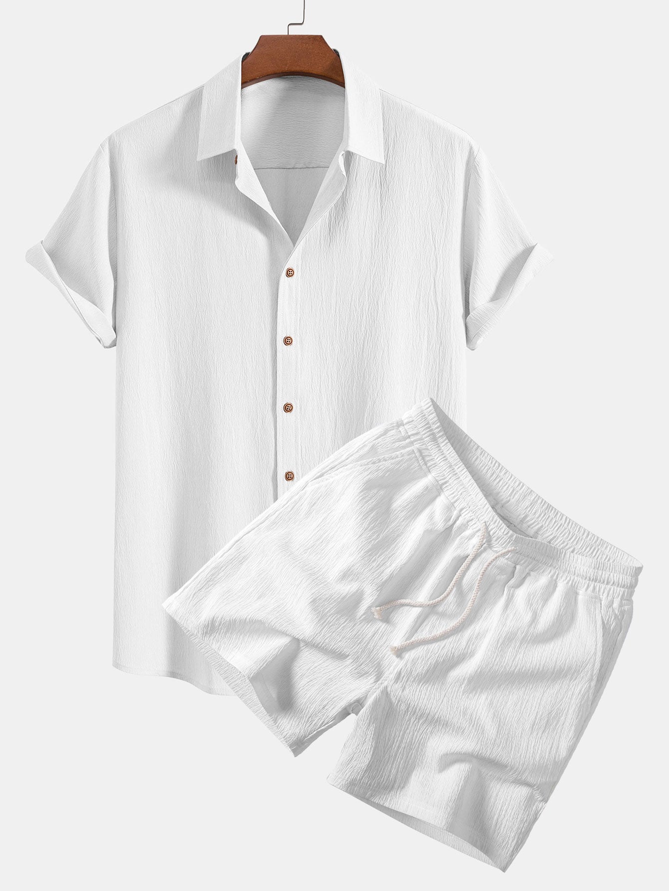 Crinkled Textured Shirt & Crinkle Textured Drawstring 5" Shorts Set