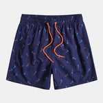 Blue Palm Tree Print Linen Cotton Shirt & Swim Shorts Set