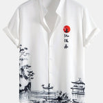 Ink Landscape Painting Shirt & Man Mid Length Drawstring Swim Shorts Set