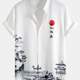 Ink Landscape Painting Stand Collar Shirt