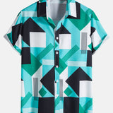 Color Block Stripe Print Shirt & Swim Shorts Set