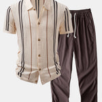 Stripe Crochet Shirt & Straight Leg Linen Pants Set
