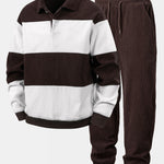 Contrast Corduroy Polo Sweatshirt & Corduroy Jogger Pants Set
