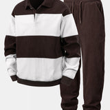 Contrast Corduroy Polo Sweatshirt & Corduroy Jogger Pants Set