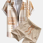 Tribal Geometric Patchwork Print Shirt & Swim Shorts Set
