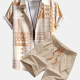 Tribal Geometric Patchwork Print Shirt & Swim Shorts Set