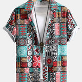 Tile Patchwork Print Button Up Shirt