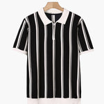 Contrast Vertical Stripe Half-Zip Knit Polo