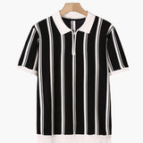 Contrast Vertical Stripe Half-Zip Knit Polo