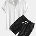 Linen Rayon Blend Shirt & Linen Cotton Blend Drawstring Shorts Set