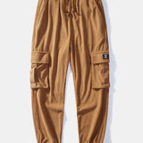 Contrast Corduroy Plaid Hooded Shirt & Drawstring Corduroy Cargo Jogger Set