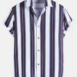Stripes Lapel Short Sleeve Shirts
