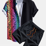 Tiger Patchwork Shirt & Swim Shorts Set