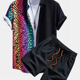 Tiger Patchwork Shirt & Swim Shorts Set