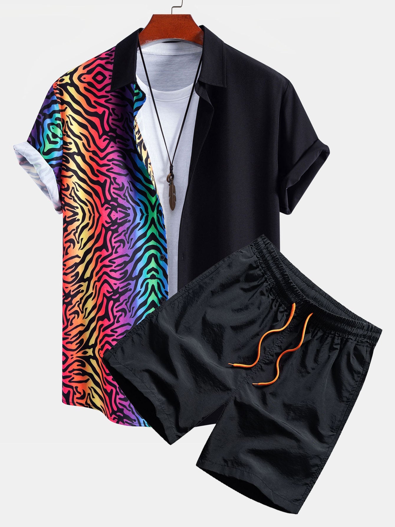Tiger Patchwork Shirt & Swim Shorts Set
