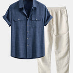 Textured Shirt with Two Pockets & Straight Leg Linen Pants Set