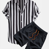Wide Stripes Shirts & Swim Shorts Set