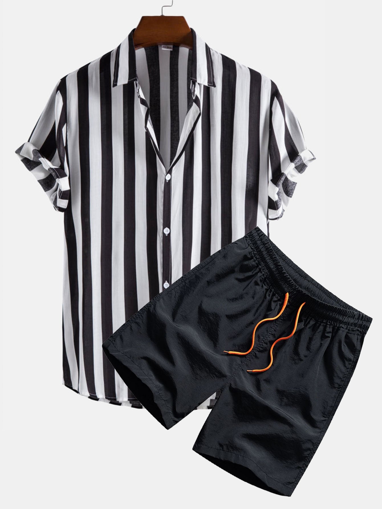 Wide Stripes Shirts & Swim Shorts Set