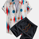 Atomic Geometric Print Shirt & Swim Shorts Set
