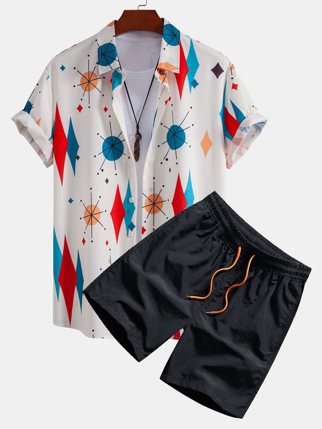 Atomic Geometric Print Shirt & Swim Shorts Set