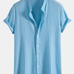 Muscle Fit Texture Ribbed Stand Collar Shirt