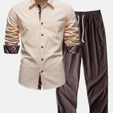 Contrast Paisley Print Linen Shirt & Straight Leg Linen Pants Set