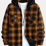 Flannel Fleece Lined Hooded Shirt with Pockets