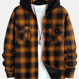 Flannel Fleece Lined Hooded Shirt with Pockets