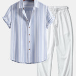 Stripe Linen Shirt & Crinkle Textured Straight Leg Pants Set