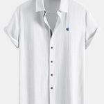 Short Sleeve Linen Shirt & Crinkle Textured Straight Leg Pants Set