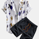 Brushstroke Print Shirt & Swim Shorts Set