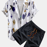 Brushstroke Print Shirt & Swim Shorts Set