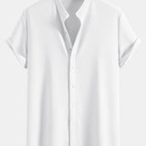 Muscle Fit Textured Stand Collar Shirt